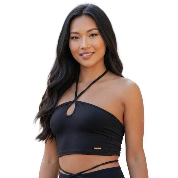 Sommer Ray Black Cropped Halter Top Size S - Picture 3 of 5